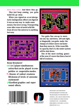 Krazy Kreatures (USA) (Unl) box cover back